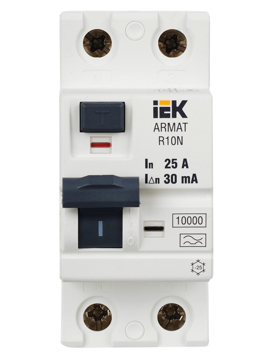 ARMAT Выключатель дифференциального тока R10N 2P 25А 30мА тип A IEK купить в интернет-магазине