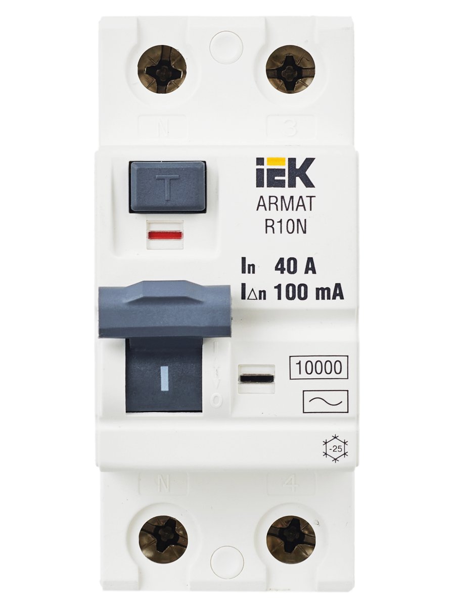 ARMAT Выключатель дифференциального тока R10N 2P 40А 100мА тип AC IEK купить в интернет-магазине