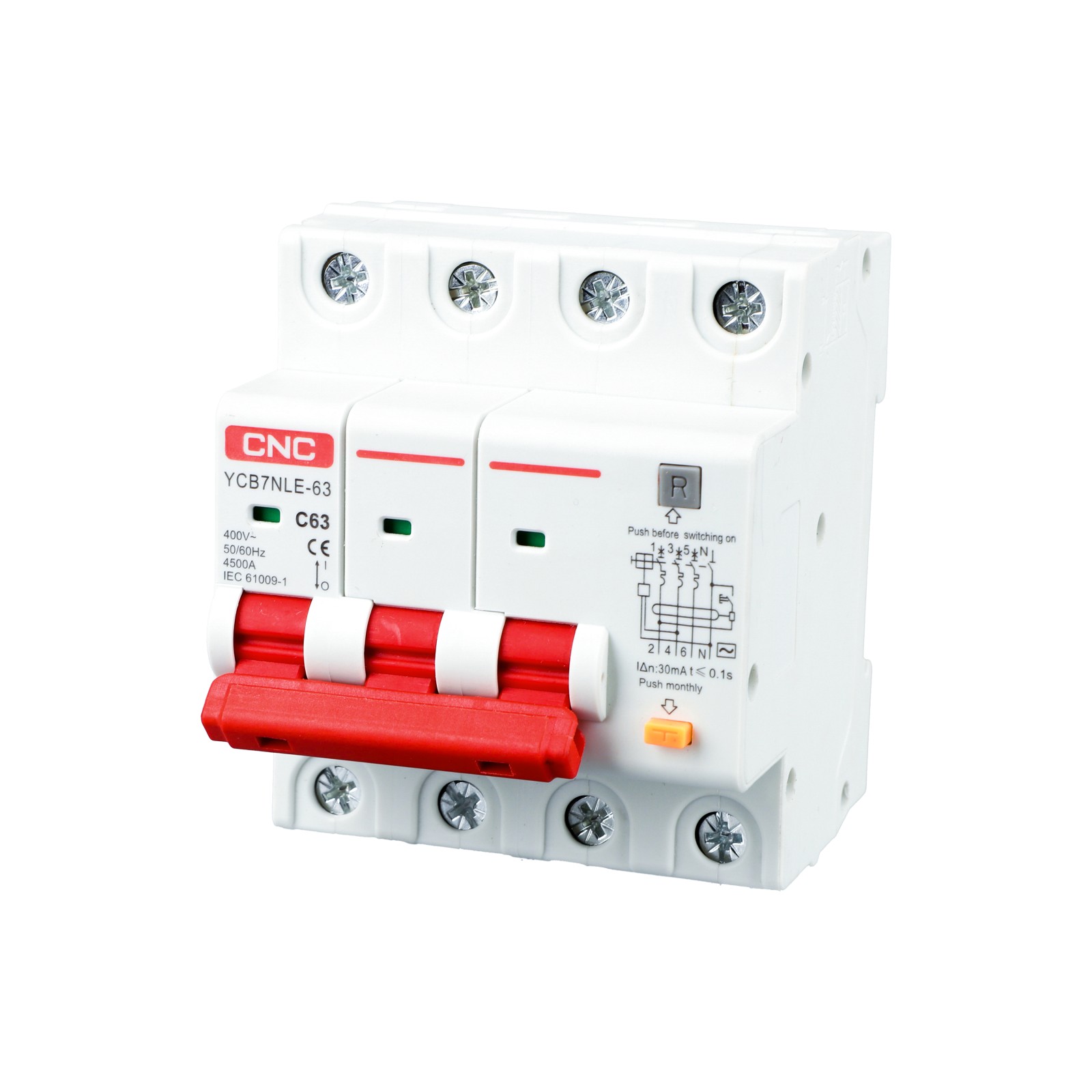 YCB7NLE-63 2A 3P+N 4,5kA 100mA C AC купить в интернет-магазине