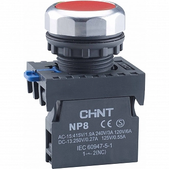 Кнопка упр. NP8-02BND/4 подсветка, самовозв, красный, AC110-230В(LED), 2НЗ, IP65 (R) купить в интернет-магазине
