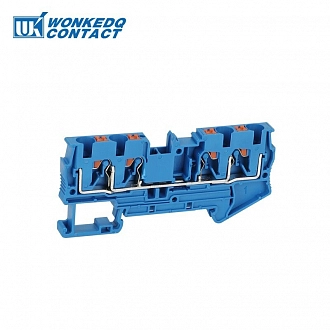 Клемма 4-проводная проходная 0.5-4мм2 на DIN рейку JPT 4-QU BLUE Push-in синяя 800V/32A  3211802WE купить в интернет-магазине