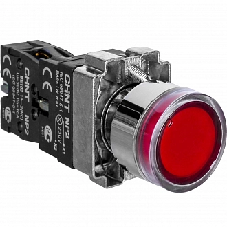 Кнопка управления NP2-BW3461 плоская, красная, 1НО  AC/DC230В(LED), IP40 (R) купить в интернет-магазине